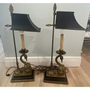 Vintage Pair Empire Style Chapman Brass Swan Lamps